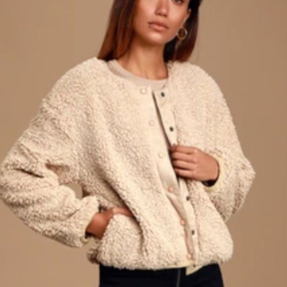 MOON RIVER Boho Faux Shearling Suede Makenna Cream Snap Front Sherpa Jacket XS - Picture 2 of 11